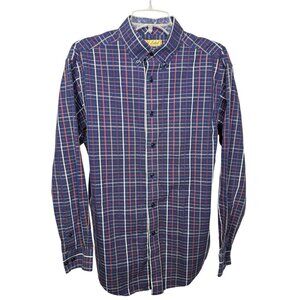 Roundtree & Yorke Gold Label Mens M Blue Red Plaid Button-Down Shirt Long Sleeve
